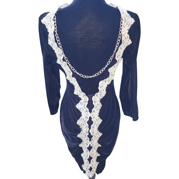 Wow Luxurious Embroidery Velvet Lace Gold Chain Party Prom Runway Designer Dress - Picture 13 of 16